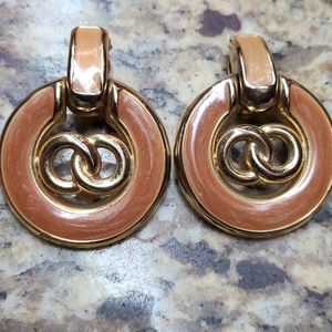 1980s peach & gold enamel clip-on earrings